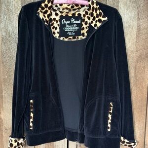 Onque Casuals Black Bomber Jacket with Leopard Print
